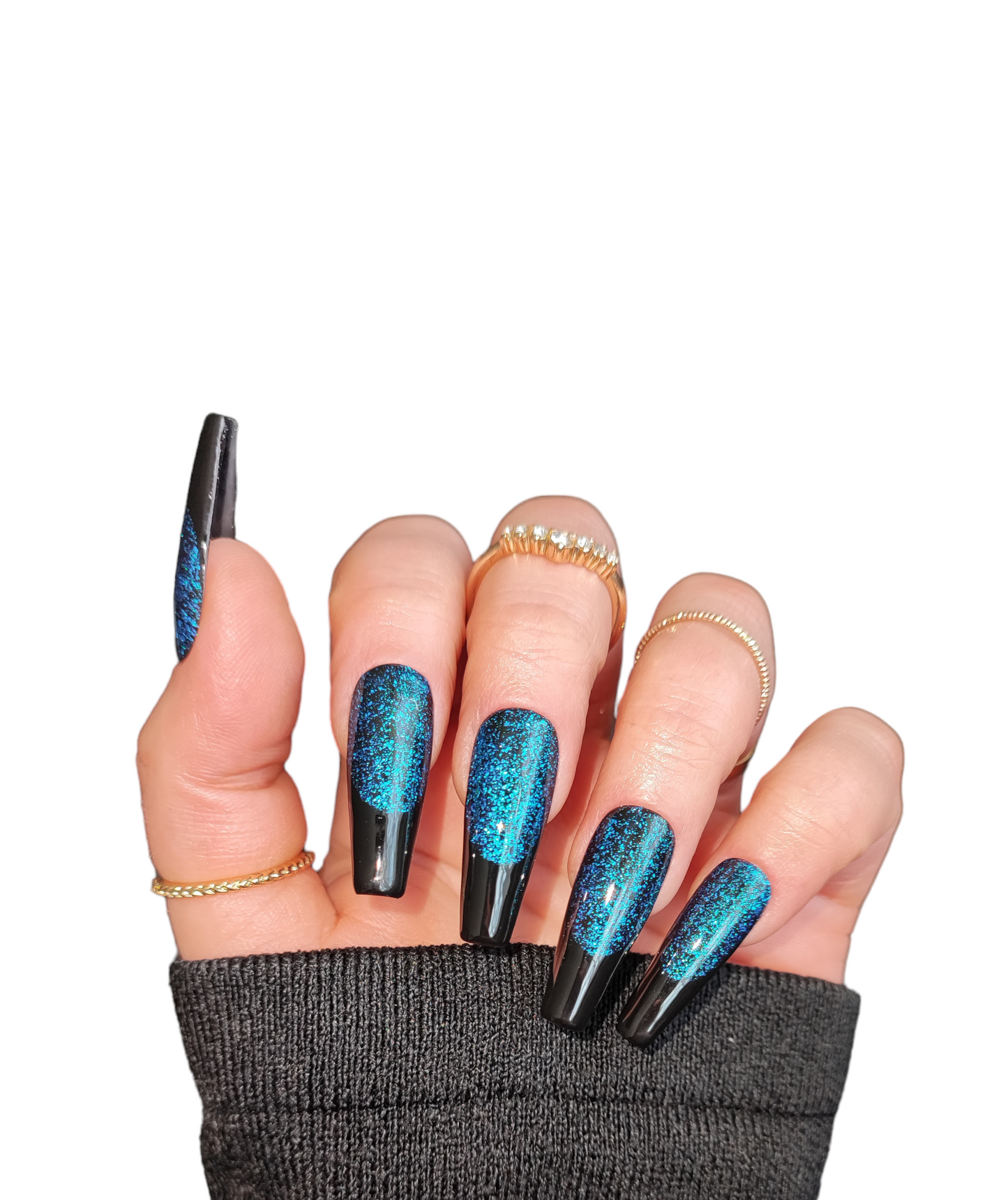 Blue Flakes – Press On Nägel mit blauen Glitzerflakes | MEVANAILS