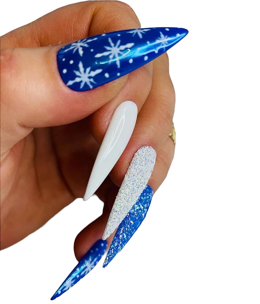 Weihnachtsnägel Blau Weiß Glitzer | Press Ons MEVANAILS