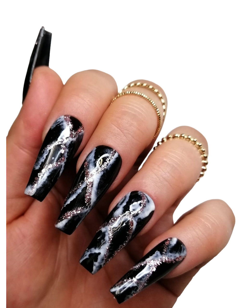 Marmor Lady Black – Elegante Press On Nägel | MEVANAILS