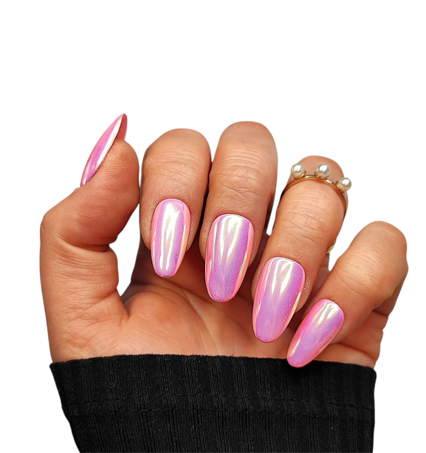 Press On Nails Mirror Aurora Pink – Glänzende Chromnägel