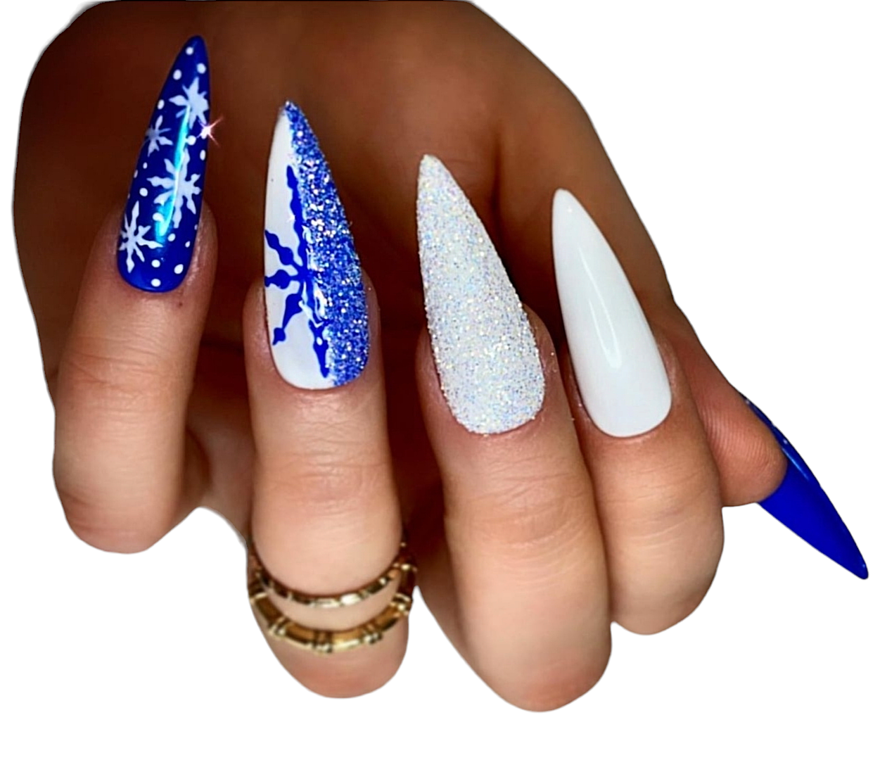 Weihnachtsnägel Blau Weiß Glitzer | Press Ons MEVANAILS