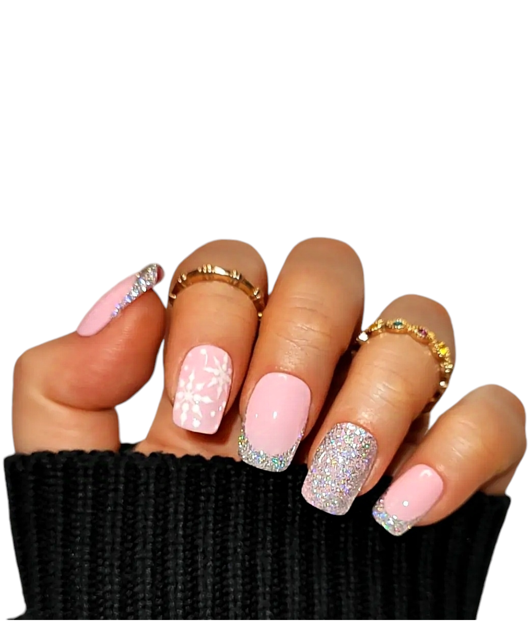 Weihnachtsnägel Pink – Press Ons mit Glitzer | MEVANAILS