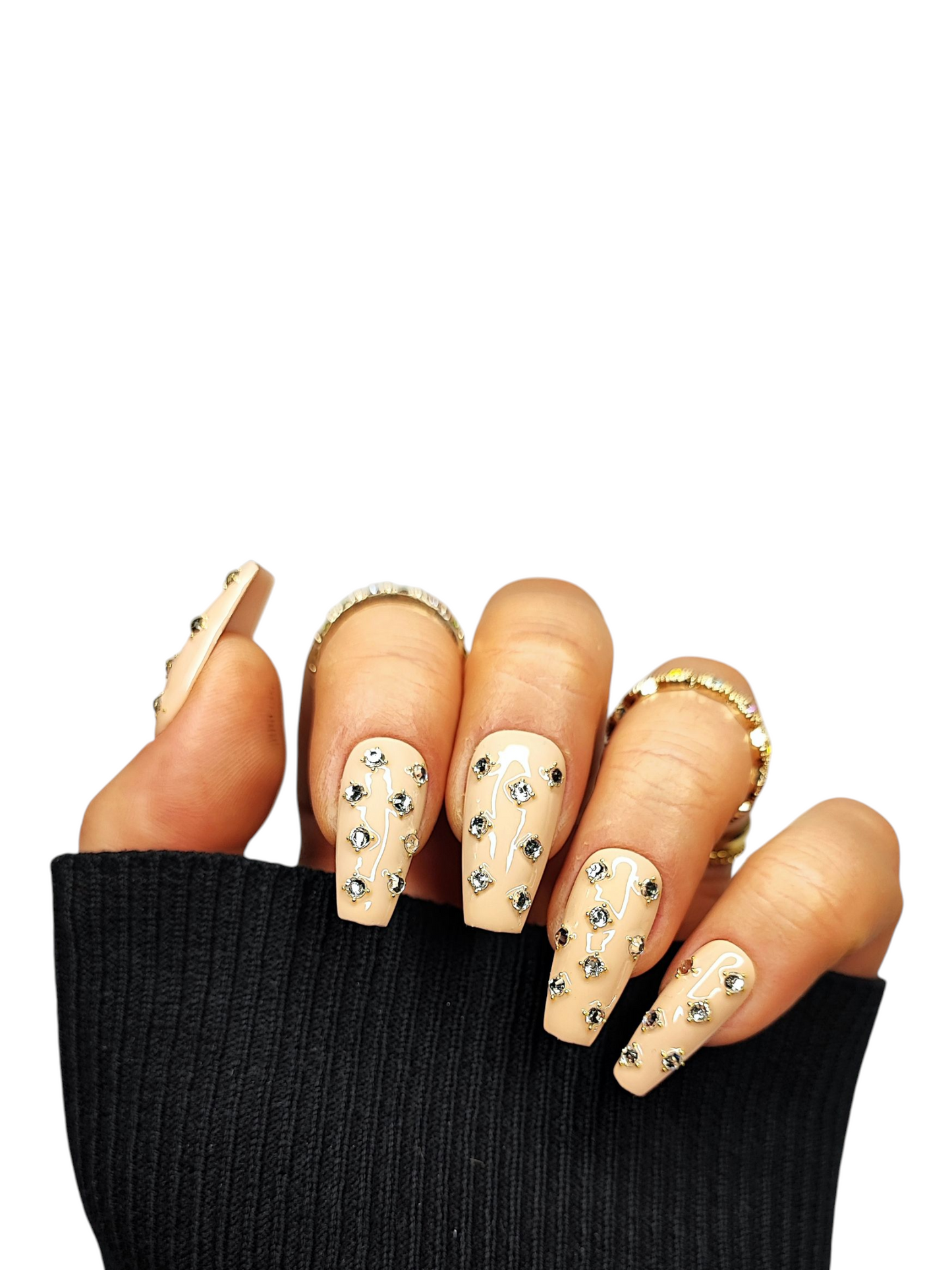 Nude Glam Press‑On Nails mit Kristallsteinen | MEVANAILS