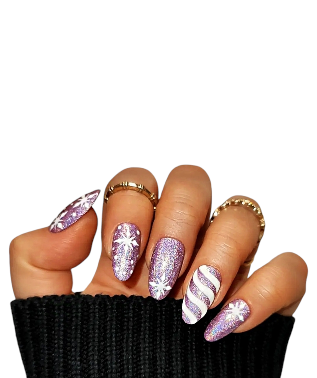 Lila Weihnachtsnägel – Glitzer Press Ons mit Motiven | MEVANAILS