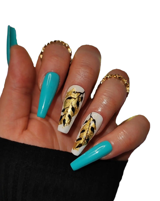 Press On Nails Ozeana – Blaue Ozean-Nägel mit Gel von MEVANAILS