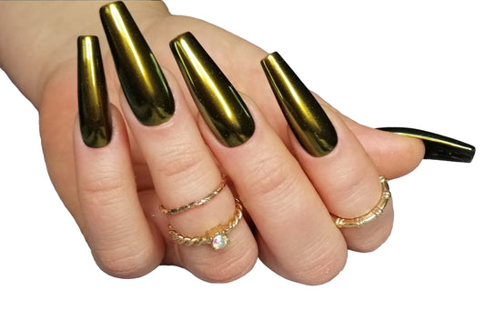 Mirror Chrome Gold Green – Chrome Press On Nägel | MEVANAILS